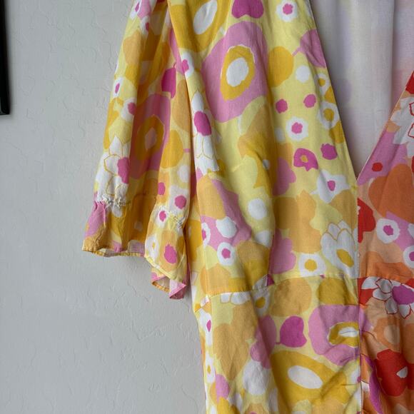 Rixo Ariel Floral Colorblock Ruffled V-Neck Short Sleeve Cocktail Maxi Dress 10 - Picture 6 of 10